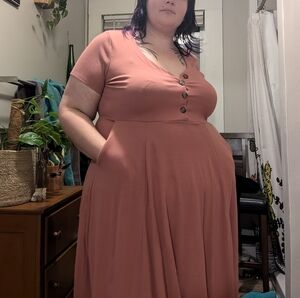 Elegant Pink and Brown Midi Dress